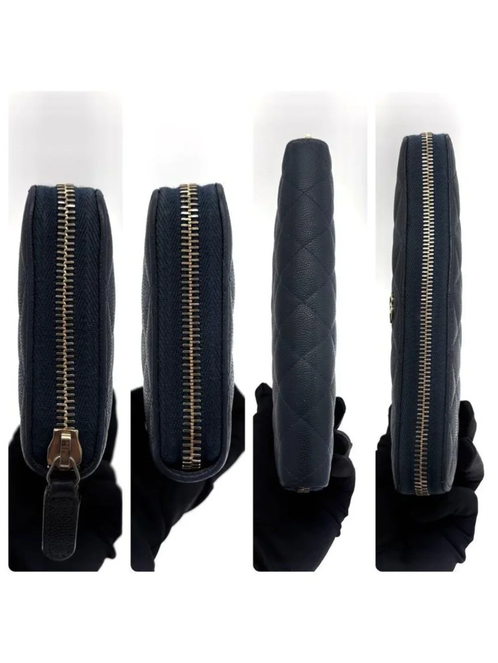 Chanel Quilted Caviar Leather Zip Around Wallet Navy